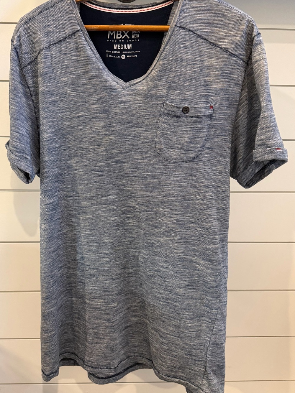 Men's Heather Blue V-Neck Pocket Tee
